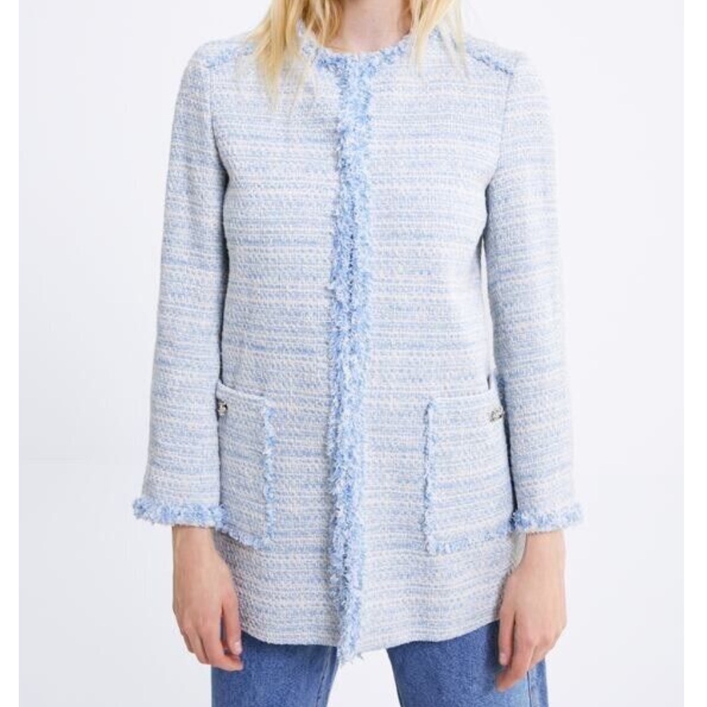 NWT Zara Long Tweed Jacket - Picture 2 of 5